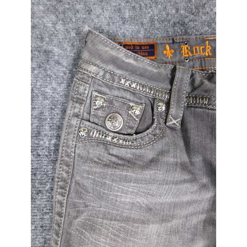 Rock Revival Skinny Jeans Womens 28 Gray Embellished Stitching Low Rise Denim - Picture 2 of 15